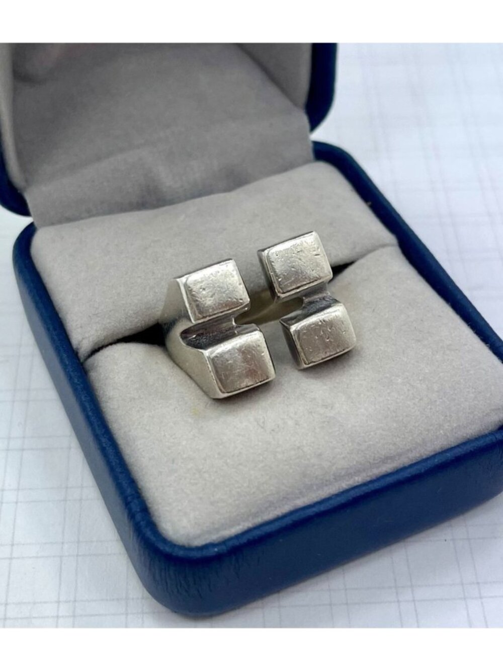 Vintage Mexican 925 Sterling Silver Geometric Block Ring Size 6 - Picture 1 of 7